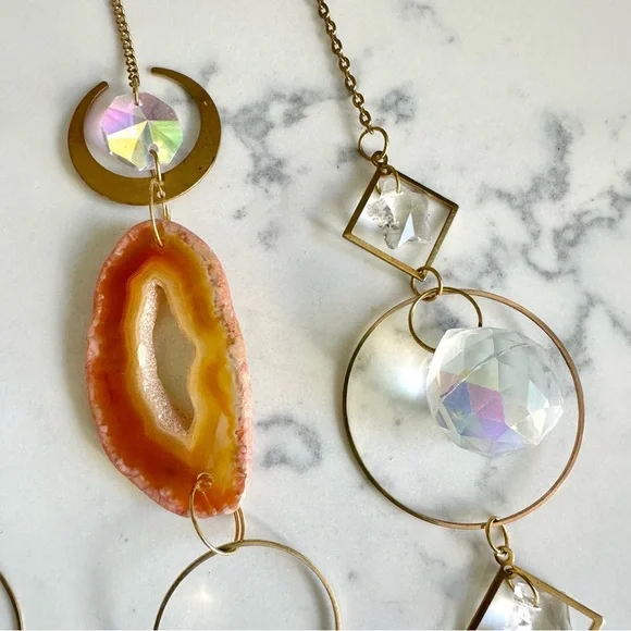 3 Pc Acrylic Crystal Sun Catcher Prism Pendant Garden Decor  Golden Fairy Moon - Picture 4 of 6